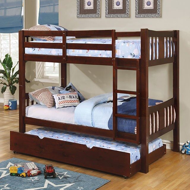 Twin/twin bunk bed in dark walnut finish by Furniture of America