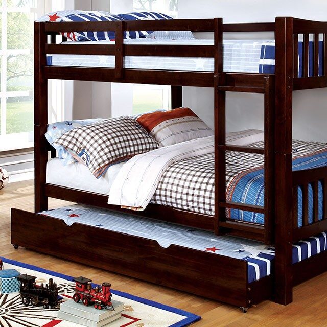 Full/full bunk bed in dark walnut finish by Furniture of America