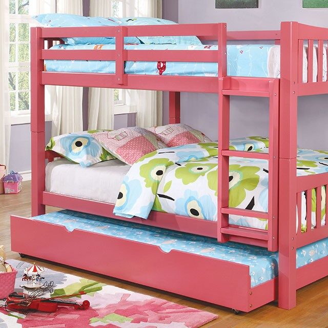 Full/full bunk bed in pink finish by Furniture of America
