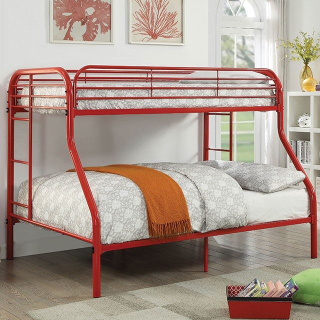 Red transitional twin/full bunk bed by Furniture of America