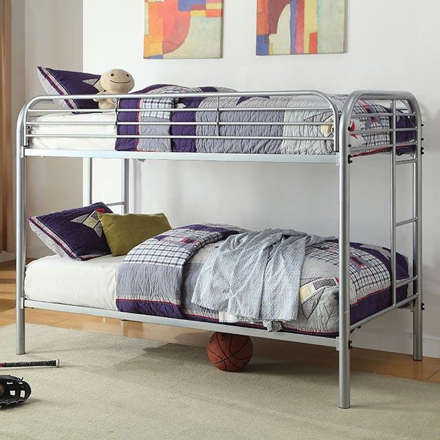 Silver transitional twin/twin bunk bed by Furniture of America
