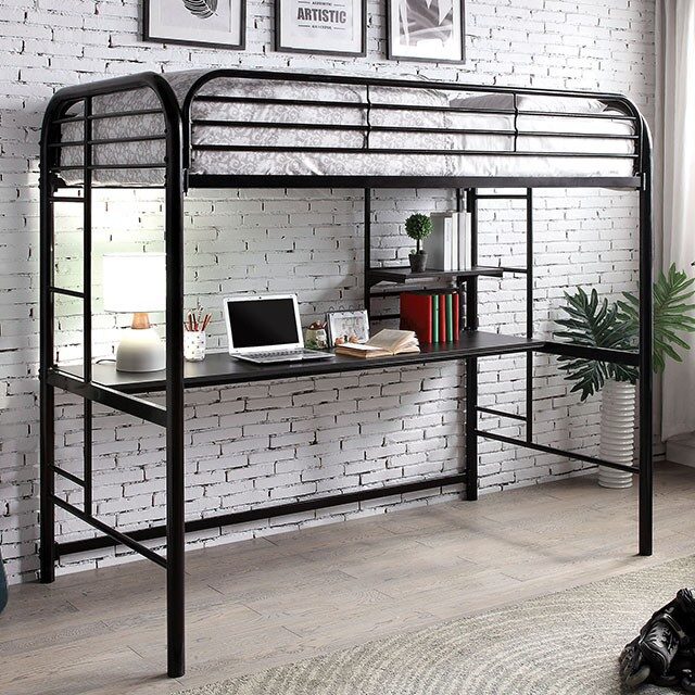 Black finish transitional twin loft bed by Furniture of America
