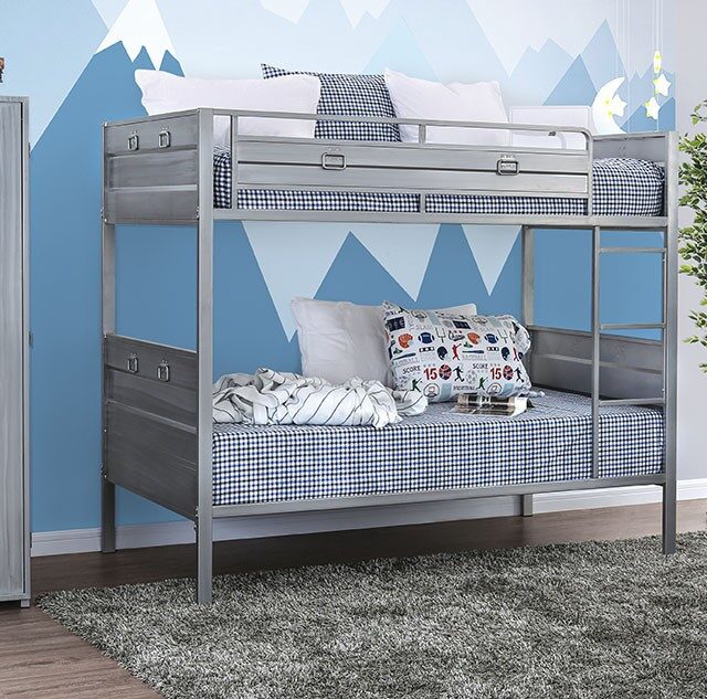 Silver full metal constructed twin/twin bunk bed by Furniture of America