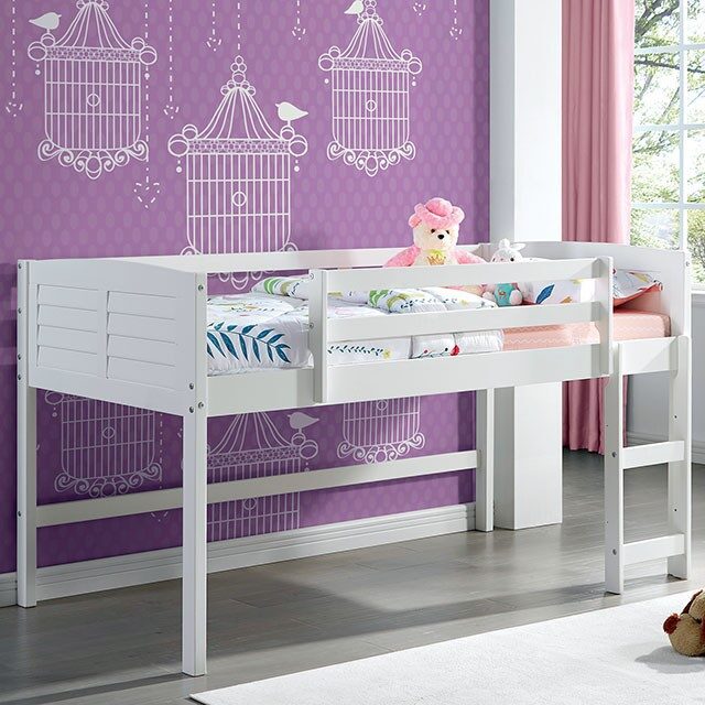 White sturdy construction twin loft bed by Furniture of America