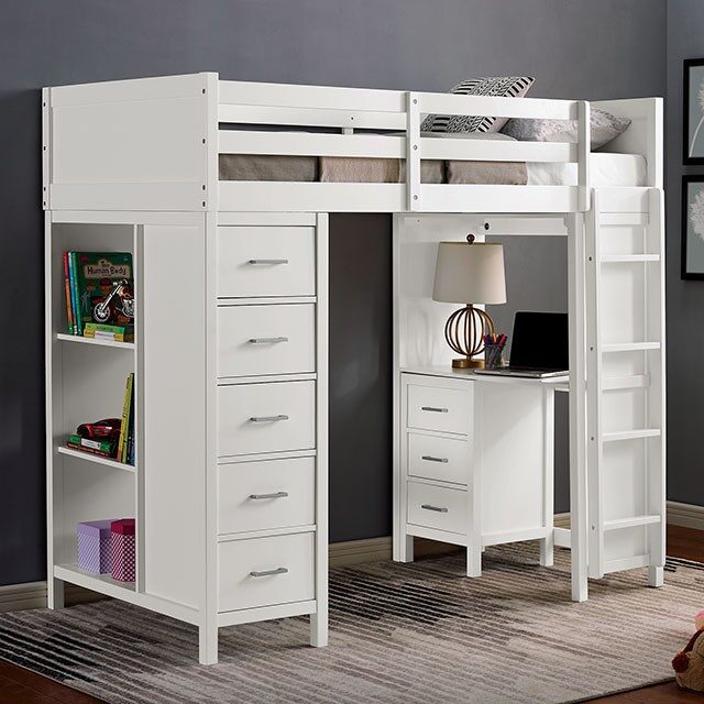 White wood construction twin loft bed by Furniture of America