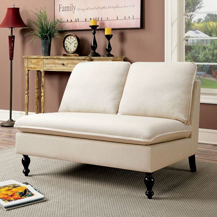 Ivory fabric upholstery contemporary bench by Furniture of America