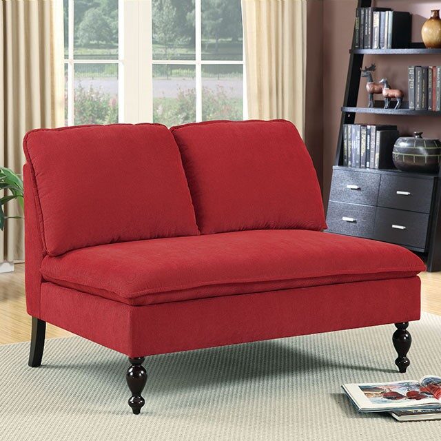 Red fabric upholstery contemporary bench by Furniture of America