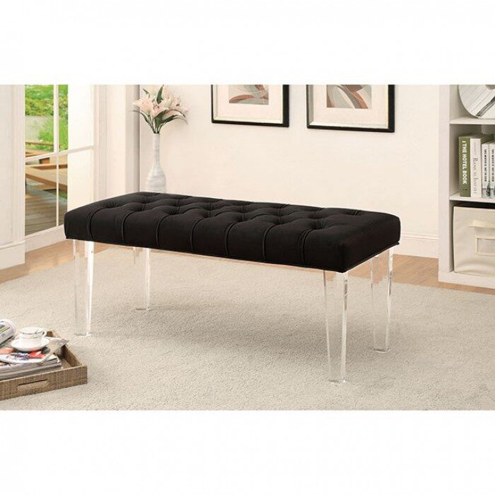 Black padded flannelette contemporary bench by Furniture of America