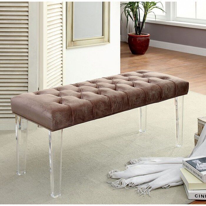 Brown padded flannelette contemporary bench by Furniture of America