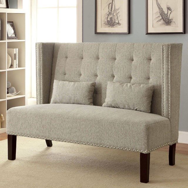 Beige traditional love seat bench by Furniture of America