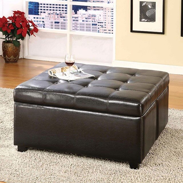 Espresso leatherette contemporary storage ottoman w/ 4 drawers by Furniture of America