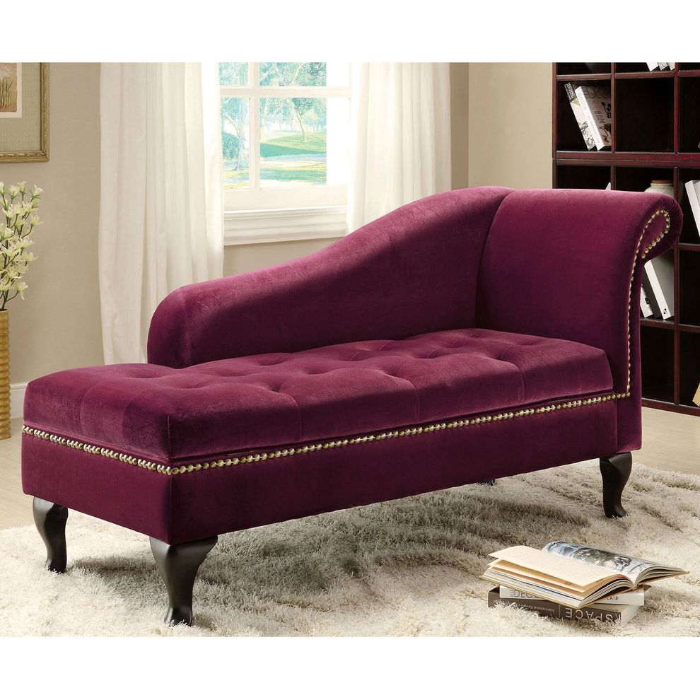 Red Violet Contemporary Storage Chaise by Furniture of America