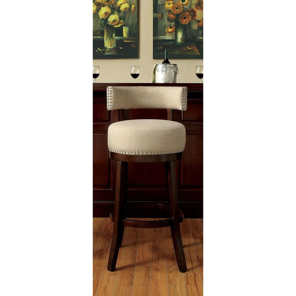 Dark Oak/Beige Contemporary 24-inch Bar Stool by Furniture of America