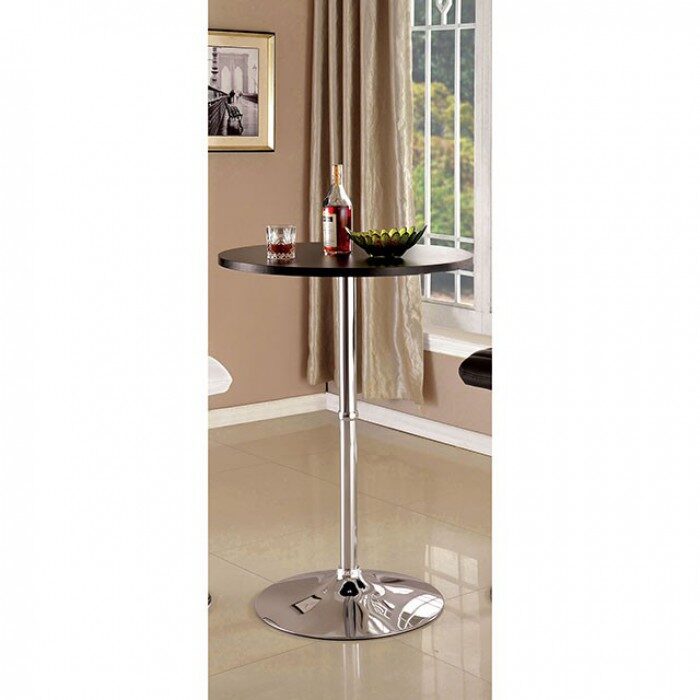 Black round top contemporary bar table by Furniture of America