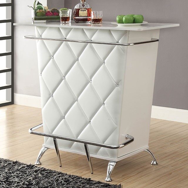 White/chrome contemporary bar table by Furniture of America