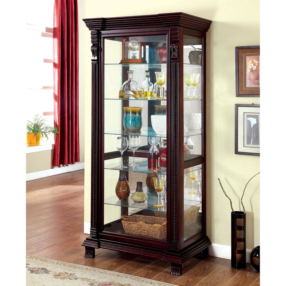 Dark cherry traditional curio by Furniture of America