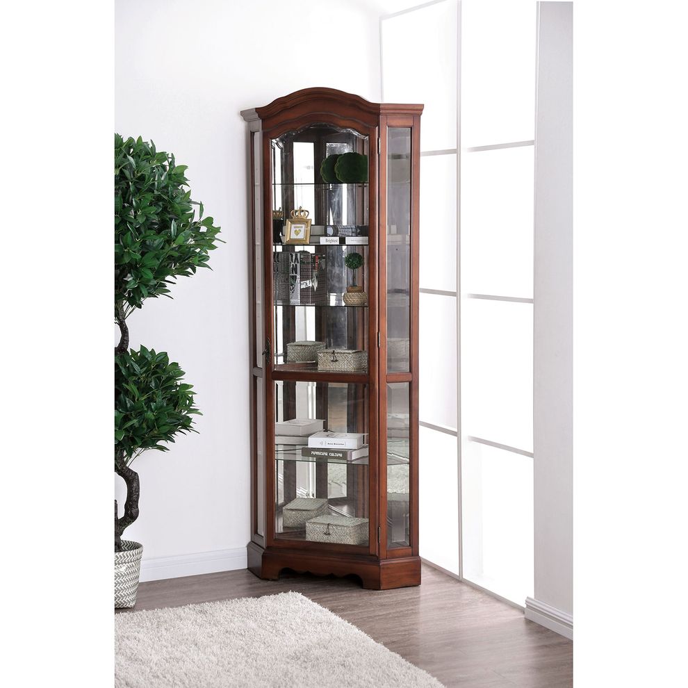 Oak contemporary corner cabinet by Furniture of America