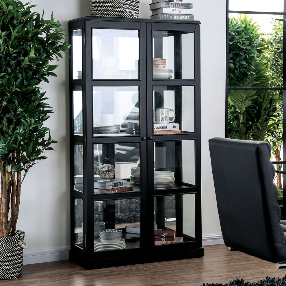 Black transitional curio cabinet by Furniture of America