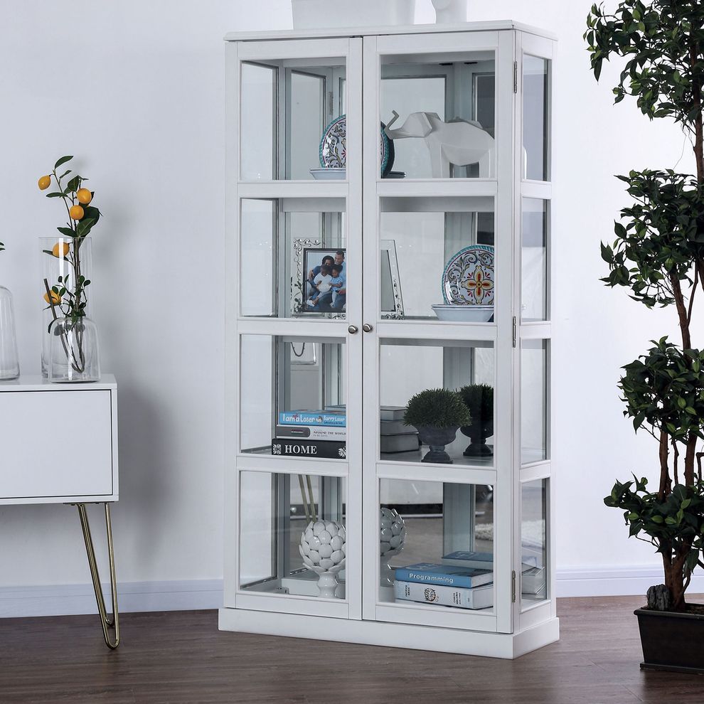 White transitional curio cabinet by Furniture of America