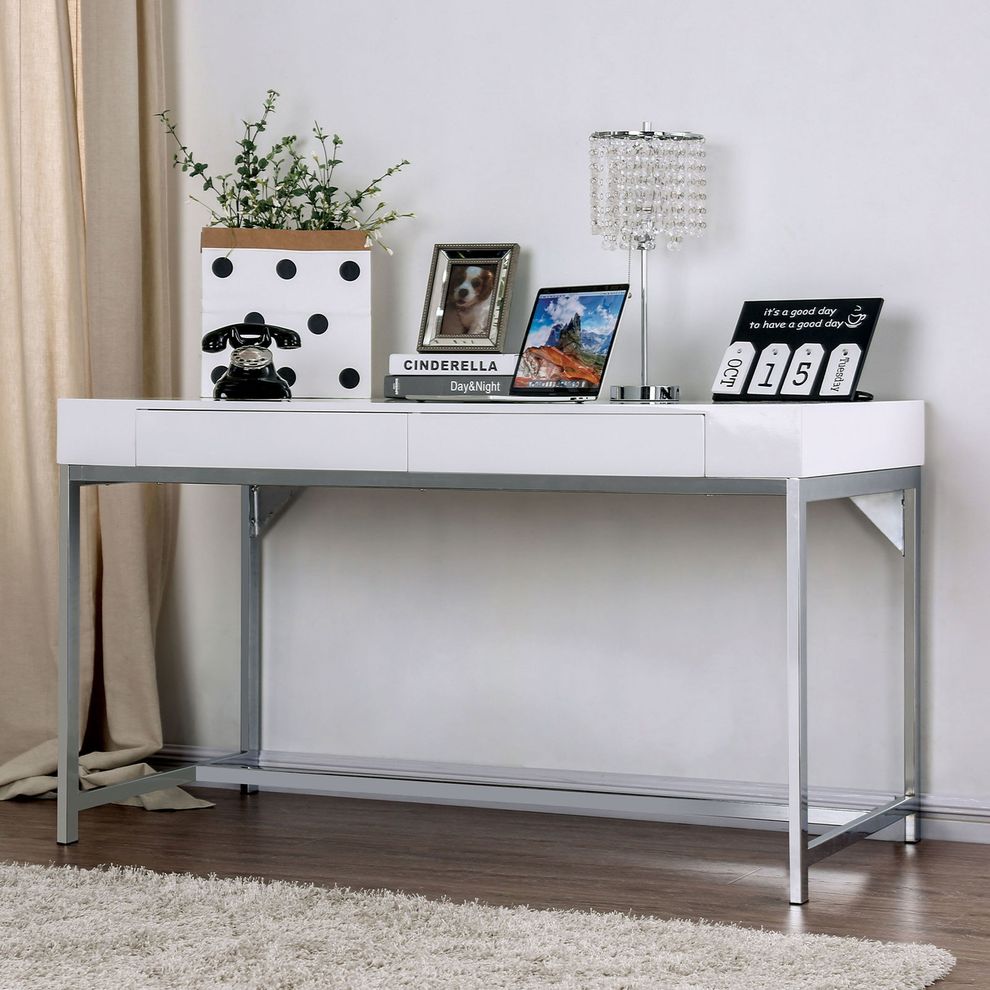 White/chrome transitional computer desk by Furniture of America