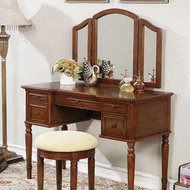 Brown cherry transitional vanity w/ stool by Furniture of America