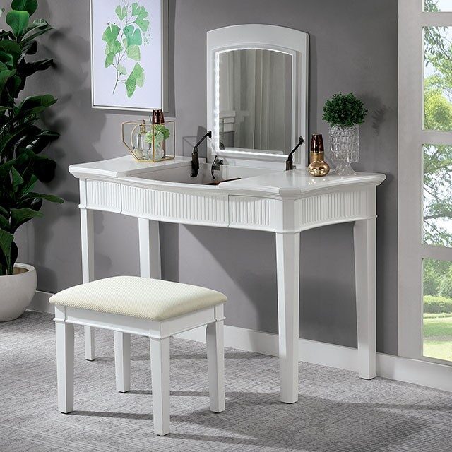 White/ivory transitional vanity w/ stool by Furniture of America