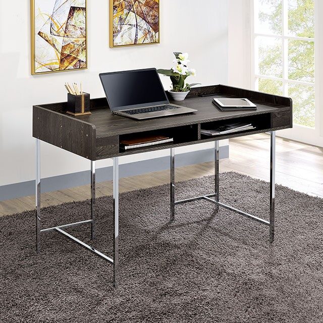 Brown/ chrome lightweight design office desk w/ usb & power outlet by Furniture of America