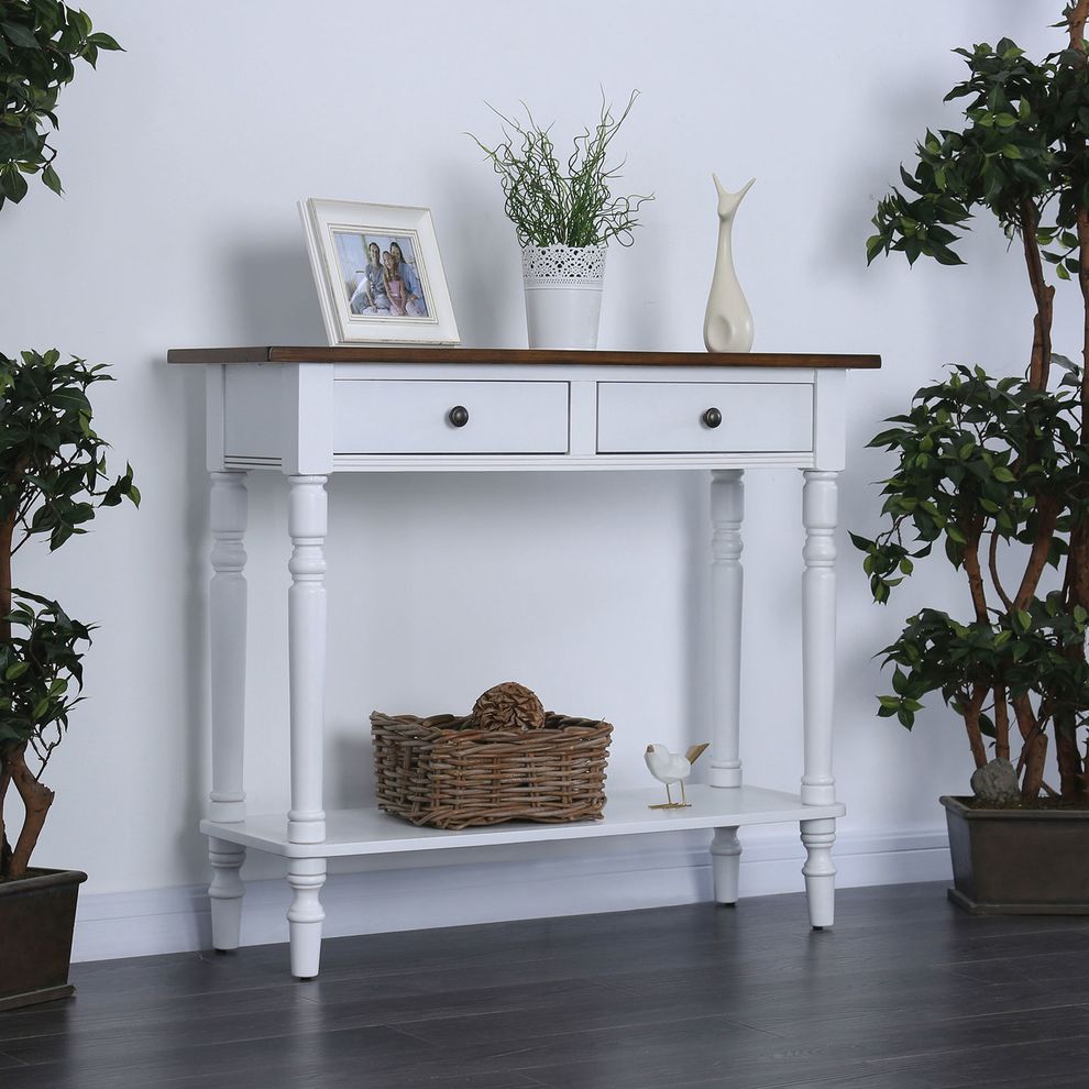 White transitional desk / side console table by Furniture of America