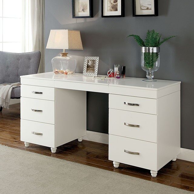 White finish contemporary vanity desk by Furniture of America