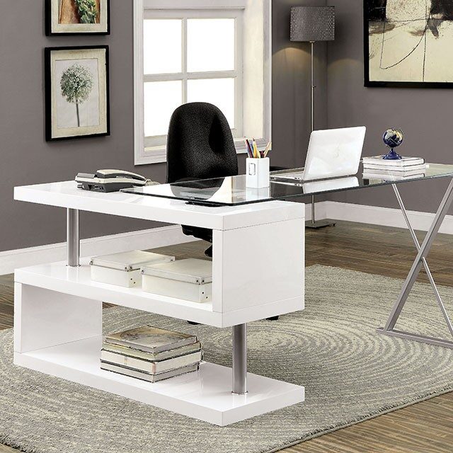 White high gloss finish contemporary desk by Furniture of America