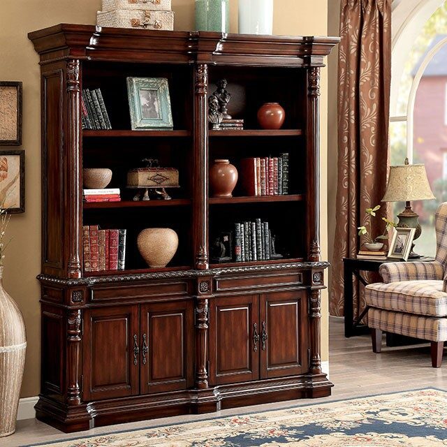 Cherry finish ornate design traditional bookshelf by Furniture of America