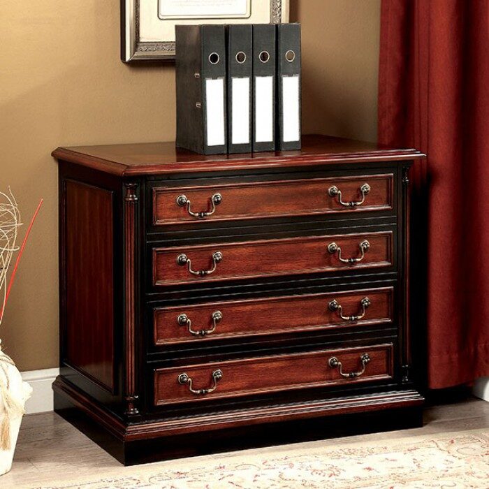Cherry & black finish transitional file cabinet by Furniture of America