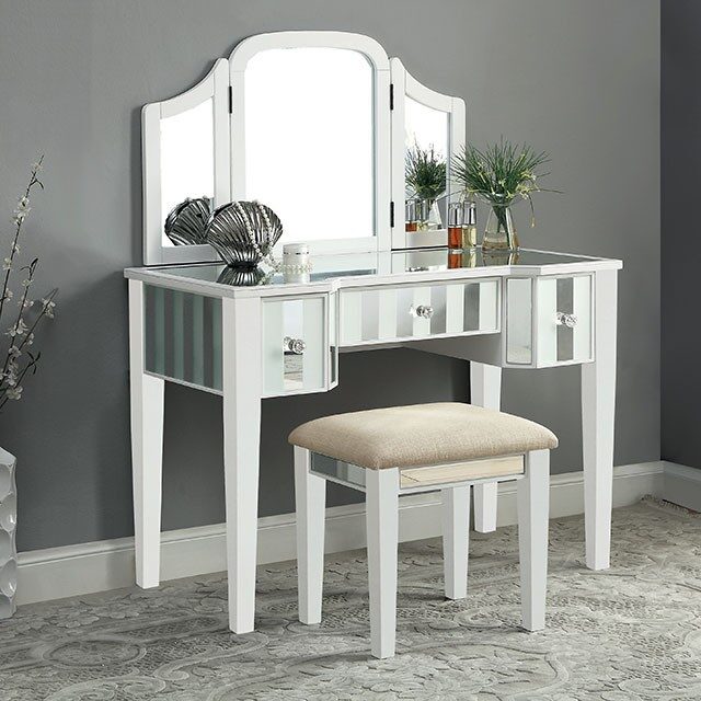 White finish transitional vanity w/ stool by Furniture of America