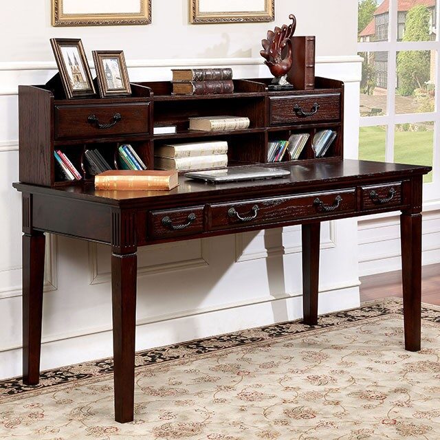 Dark walnut finish writing desk w/ hutch by Furniture of America