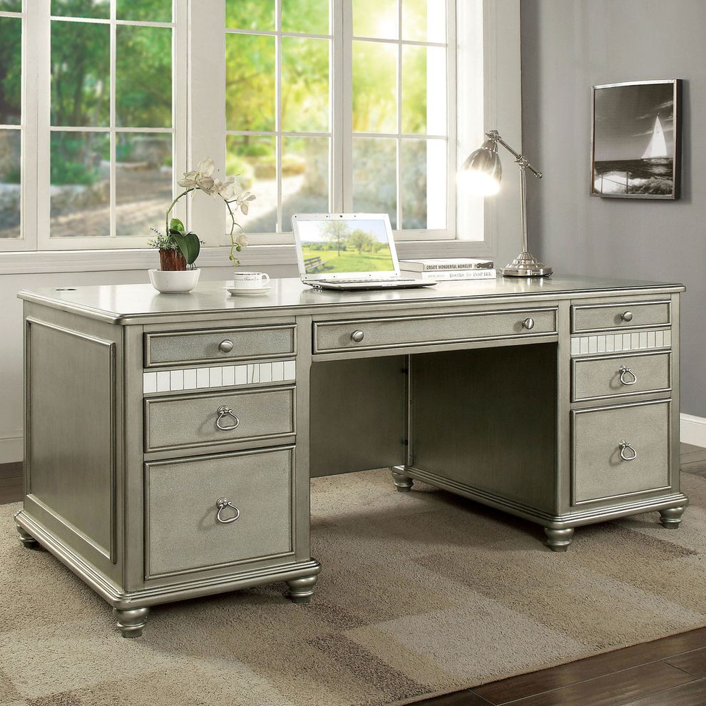 Mirrored accents / gray contemporary writing desk by Furniture of America