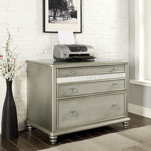 Silver finish contemporary file cabinet by Furniture of America