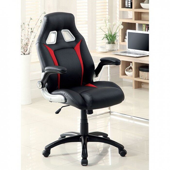 Black/silver/red leatherette contemporary office chair by Furniture of America