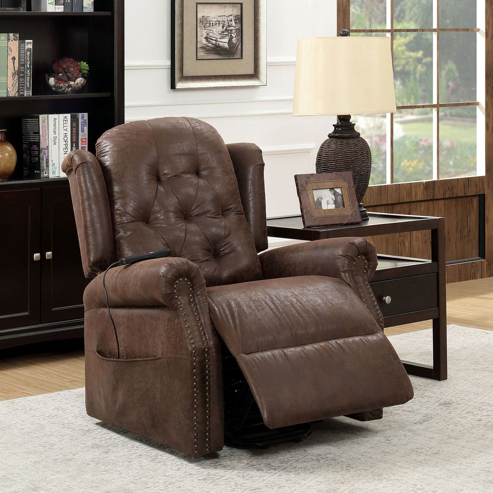 Brown traditional power recliner chair by Furniture of America