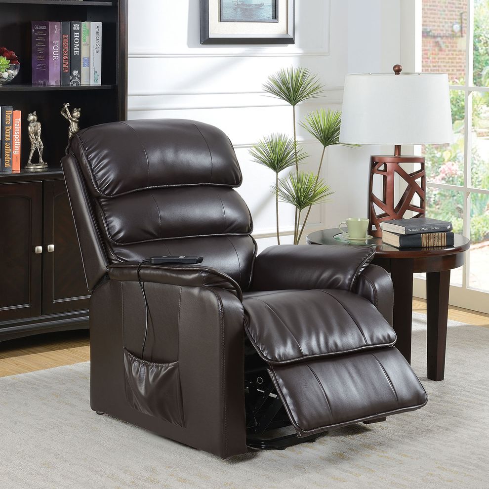 Dark brown traditional recliner chair by Furniture of America