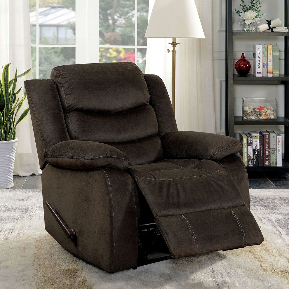 Brown traditional recliner chair by Furniture of America