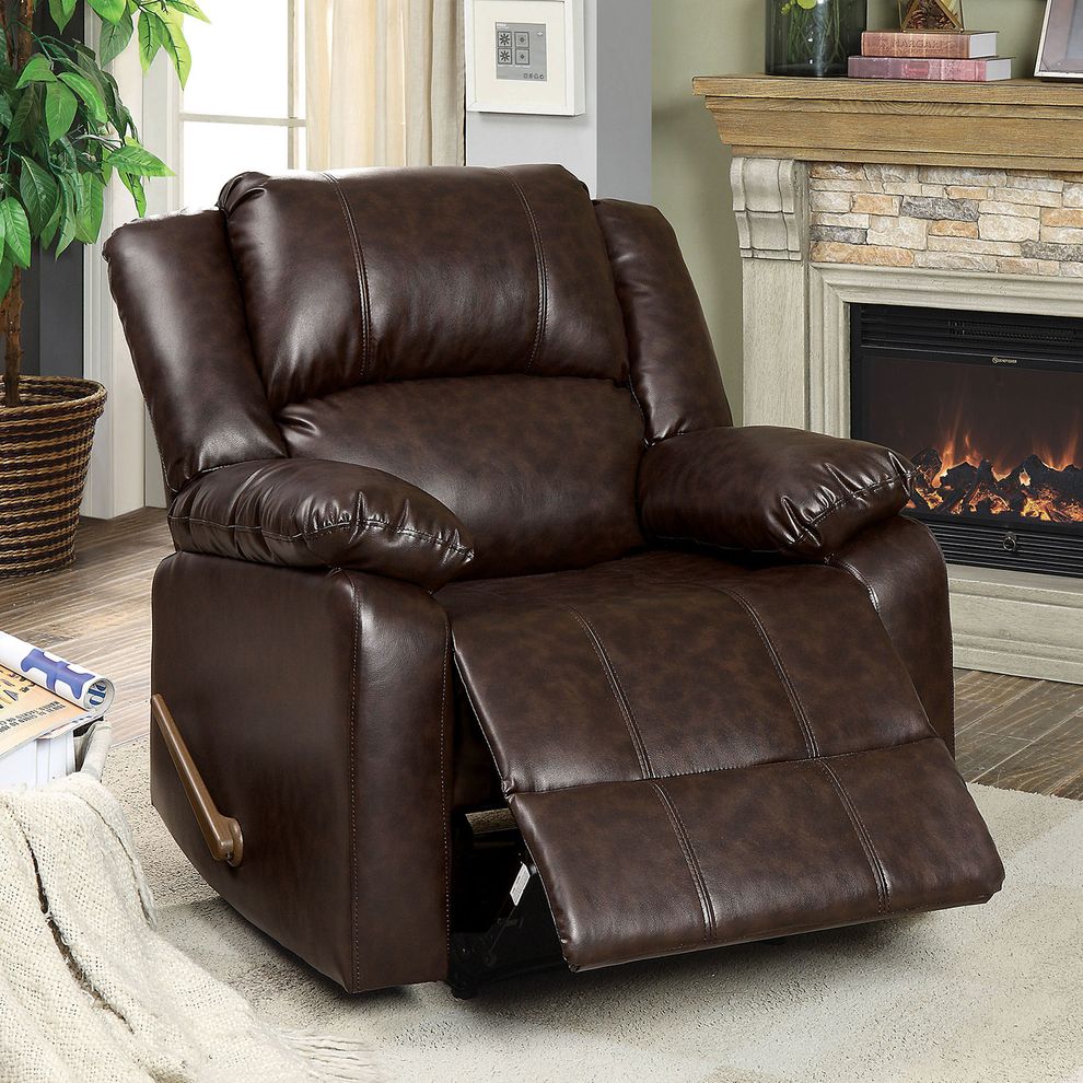 Brown leatherette traditional recliner chair by Furniture of America