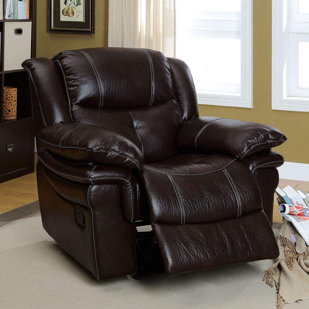 Dark brown leatherette recliner chair by Furniture of America