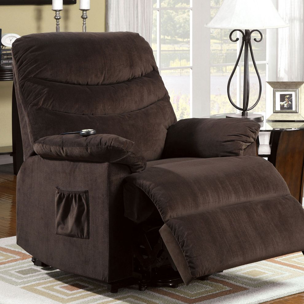 Cocoa brown transitional power recliner by Furniture of America