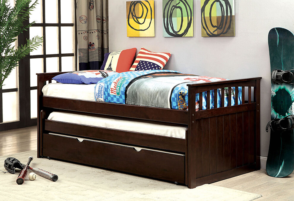 Dark walnut finished 3-layer nesting daybed by Furniture of America