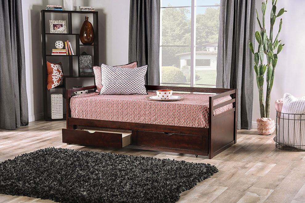 Transitional style daybed in dark walnut finish with two drawers by Furniture of America