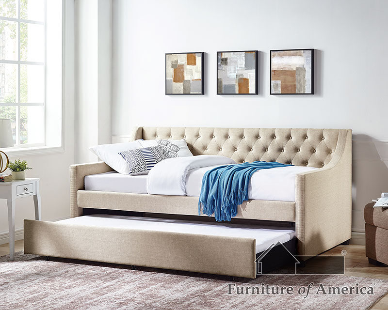 Button-tufted back twin daybed in beige finish by Furniture of America