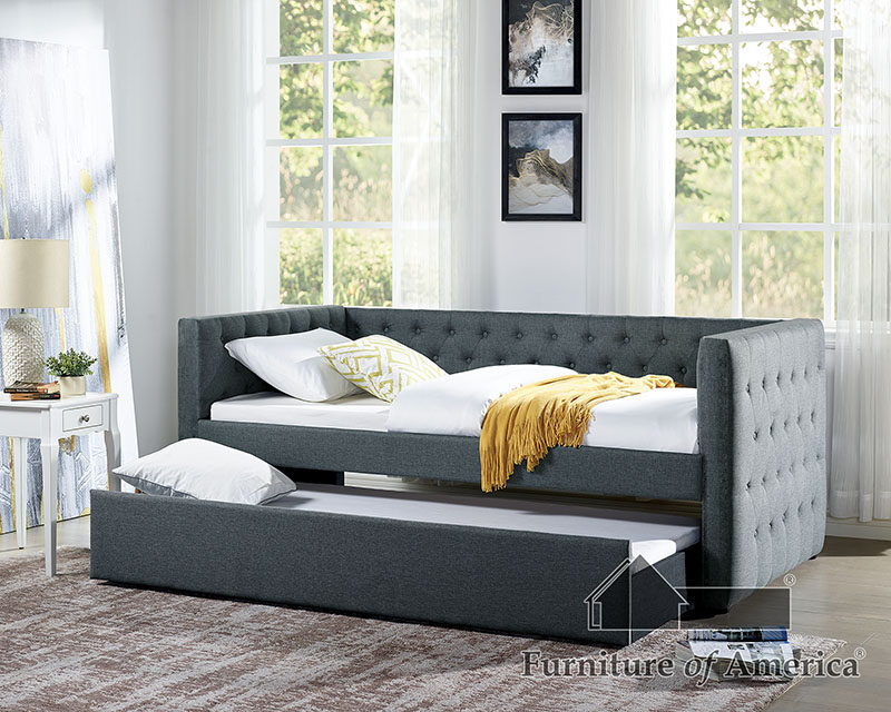 Button-tufted design twin daybed in gray finish by Furniture of America