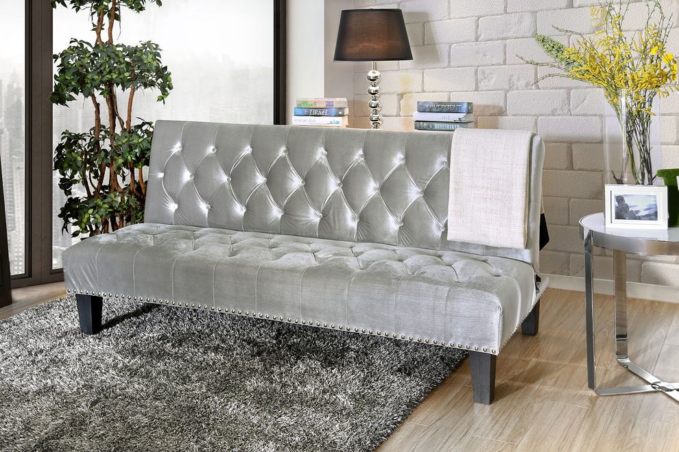 Gray/Espresso Transitional Futon Sofa, Gray by Furniture of America