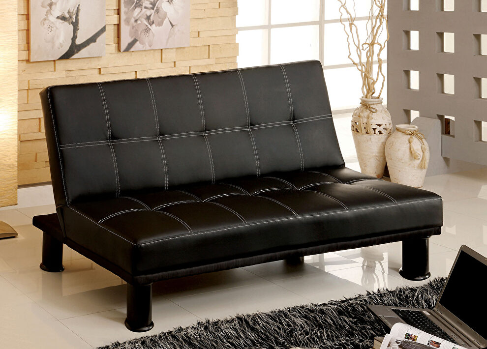 Black contemporary leatherette futon sofa by Furniture of America