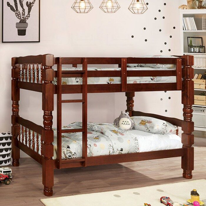 Bold & sturdy design twin/twin bunk kids bed in cherry finish by Furniture of America